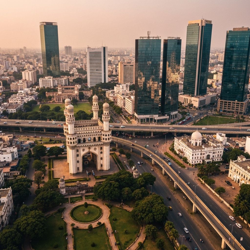 Hyderabad cityscape featuring Charminar and modern buildings - Explore events, news, and places in Hyderabad